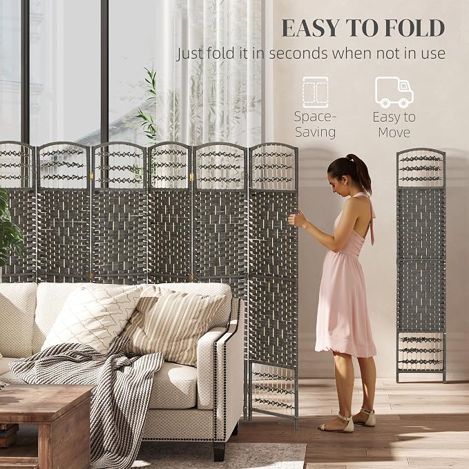 HOMCOM 6 Panel Room Divider, Folding Privacy Screen, Dark Gray | Room Separator - Image 3