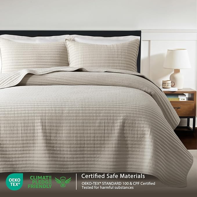 WDCOZY California King Size Quilt Set, 3 Pieces 118x106 inches, Channel - Image 2