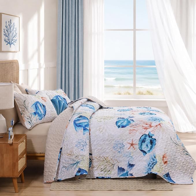 weigelia Coastal Quilt Bedding Set Queen Size, Nautical Summer Bedspread | - Image 4