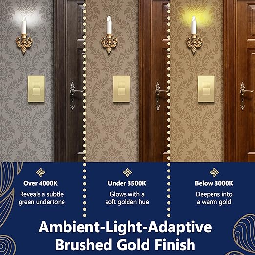 LIDER Brushed Gold Minimalist Design Decorator Switch with Screwless Wall Plate, Frameless Wall Light Switch, On/Off Rocker Switch, Single Pole, Residential Grade, 3 Wire, 15A 120-277VAC