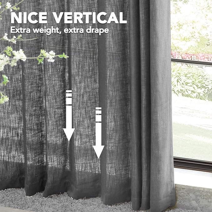 Deconovo Sheer Curtains, Light Filtering Linen Blend Drapes - Image 5