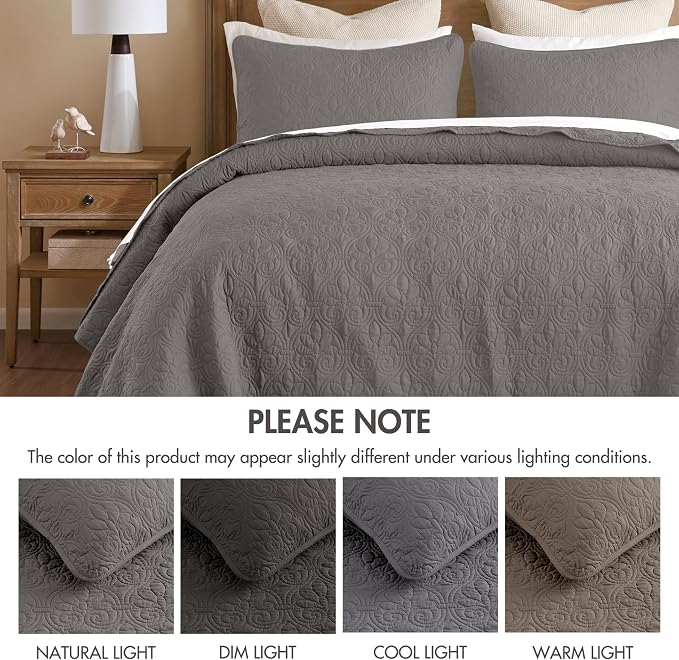 Madison Park King Quilt Bedding Set, Cottage-Inspired Damask, Classic Stitch - Image 8