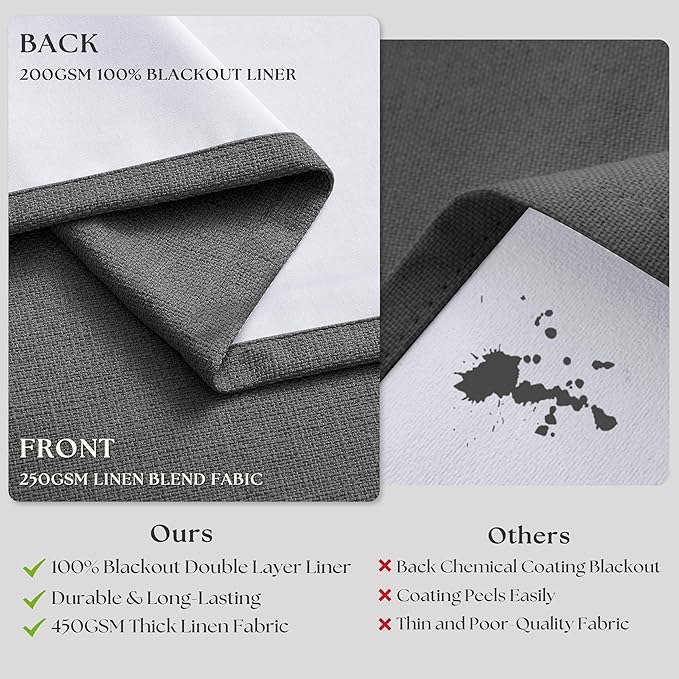 Dark Grey Pleated Thick Linen Blackout Curtains 90 Inches Long - Image 6