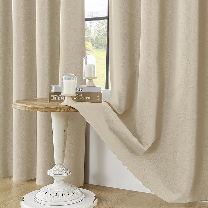 ChrisDowa 100% Blackout Natural Solid Solid Curtains 96 Inches Long 2 Panels for Bedroom Living Room,Farmhouse Room Darkening Thermal Insulated Soundproof Grommet Top Window Treatment Drapes,52x96