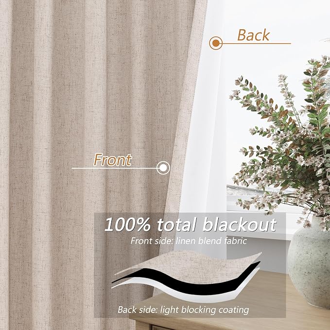 Oatmeal 100% Blackout Curtains 102 Inch Length 2 Panels Set - Image 4