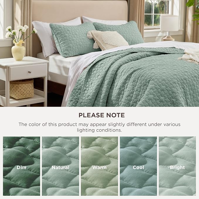 Bedsure Quilts Queen Size, Lucky Star Quilting Comforter Set Sage Green | - Image 9