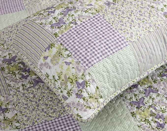 Chezmoi Collection Daisy 3-Piece Printed Patchwork Quilt Set - Image 6