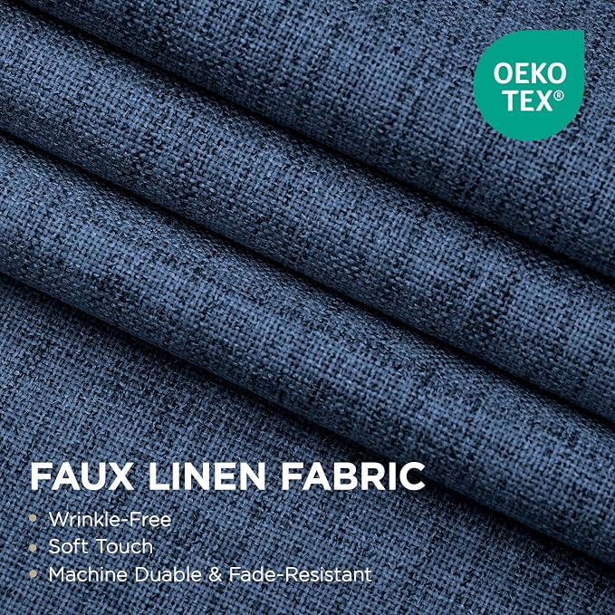 Joydeco Denim Blue Curtains for Bedroom 2 Panels Set, Faux Linen Textured 100% - Image 4
