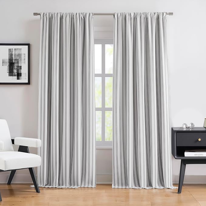ZJDECOR Black White Striped Modern Full Blackout Curtain Panels, Isolate Light by ZJDECOR