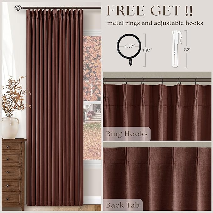 Chestnut Brown Linen Pinch Pleated Blackout Curtains 108 Inches Long | 100% - Image 5