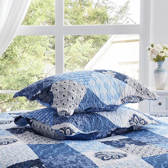 Full/Queen Size Quilt Set 3 Pieces Lightweight Reversible Bedspread-90''x98'' - Image 6