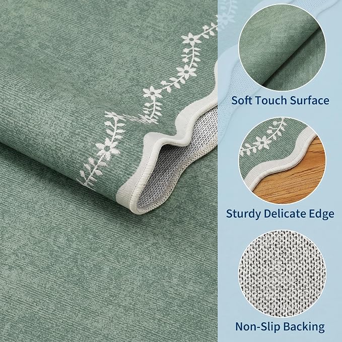 GarveeHome 5x7 Scalloped Area Rug Sage Green Washable Living Room Rug | Soft - Image 5