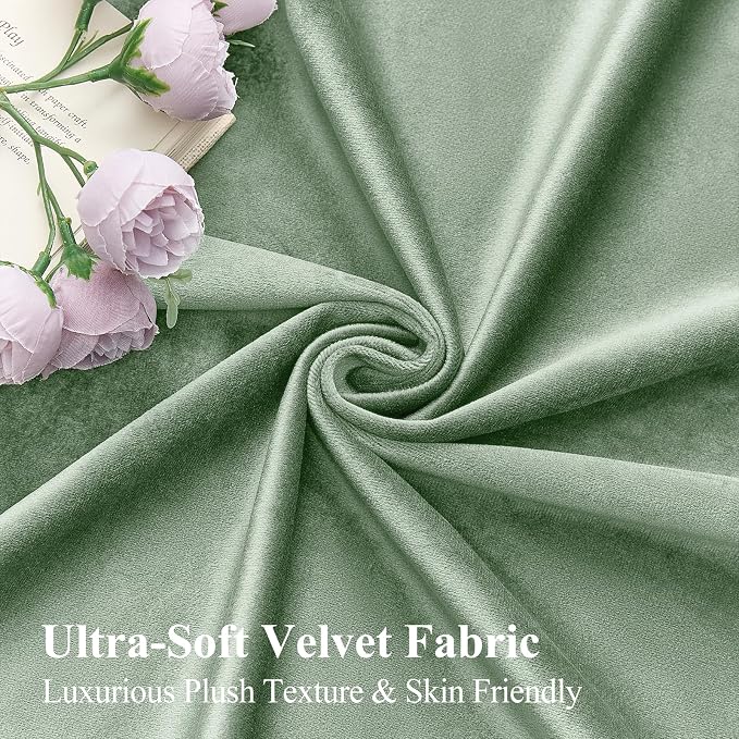 Extra Long Sage Green Velvet Blackout Curtains 108 Inches Room Darkening | - Image 5
