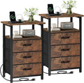 Nightstand Set of 2 with Charging Station, Bedside Table with USB Ports & Outlet by Vagusicc
