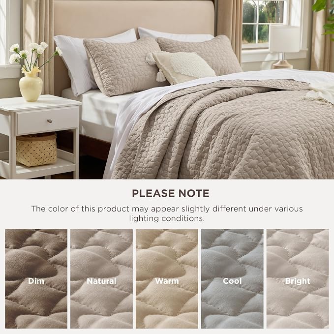 Bedsure Quilts Queen Size, Lucky Star Quilting Comforter Set Taupe | Bedspread - Image 9