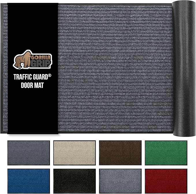 GORILLA GRIP Waterproof Traffic Guard Door Mat, 60x36, Heavy Duty Entryway Mats, Strong Rubber Back Commercial Utility Rugs for Office Hallway, Garage Floor and Home, Low Profile Carpet, Charcoal Gray