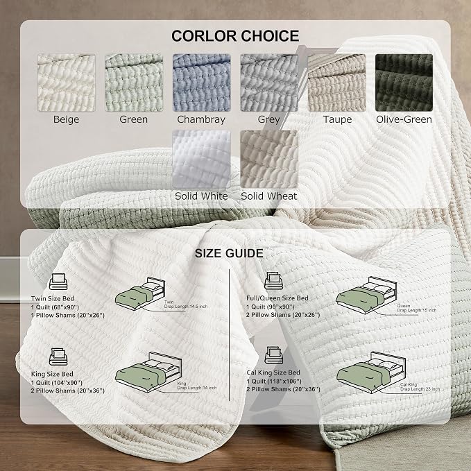 WDCOZY California King Size Quilt Set, 3 Pieces 118x106 inches, Channel - Image 9