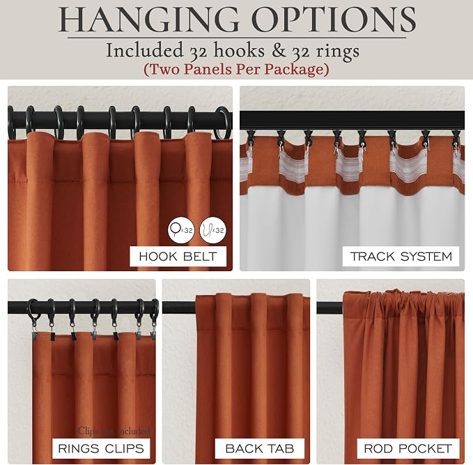 Fall Burnt Orange Curtains Blackout 84 Inches Long 2 Panels Set, Terracotta - Image 3