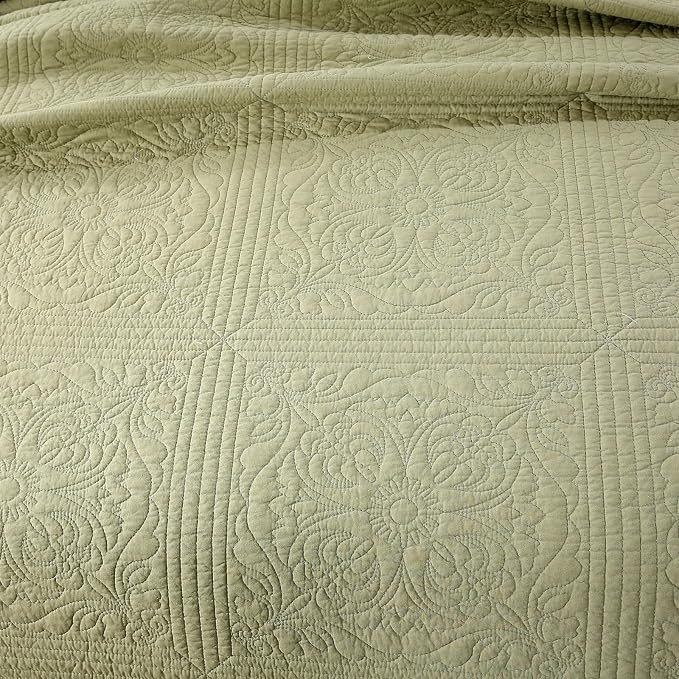 ROOMLIFE Quilt Set Queen Size 3D Floral Embroidery Pattern 3-Piece Cotton - Image 5