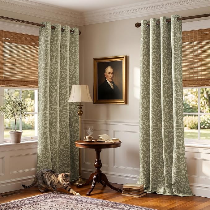 jinchan Sage Floral Blackout Curtians 108 Inch Vintage Grommet 2 Panels | Room - Image 8