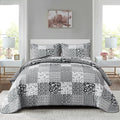 Mybedsoul Black Grey Boho Quilt Set King Size, 3 Pieces Plaid Floral Bedspread by Mybedsoul
