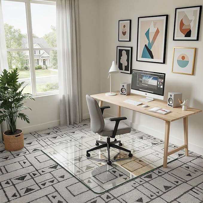 45"x45" Tempered Glass Office Chair Mat for Carpet & Hardwood Floor, 1/5" Thick Clear Floor Protector Desk Chair Mat with Rounded and Polished Edges