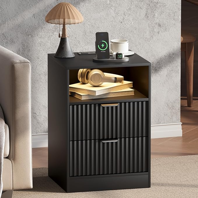 Fluted Nightstand Set of 2, LED Nightstand - Image 3