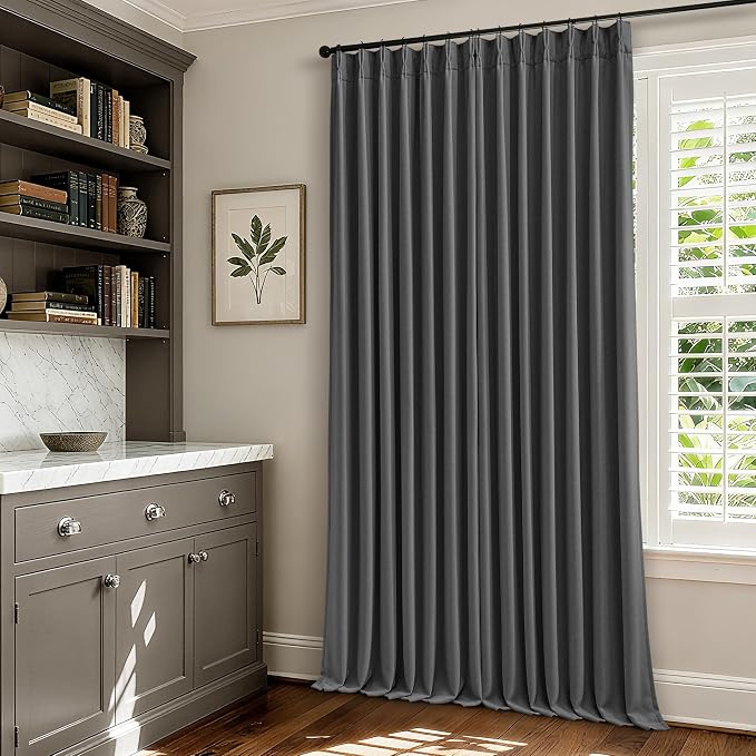 Dark Grey Pleated Thick Linen Blackout Curtains 86 Inches Long - Image 8