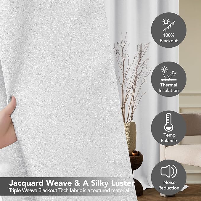 Deconovo 100% Blackout Curtains, Living Room Curtains Jacquard, 2 Panels - Image 3