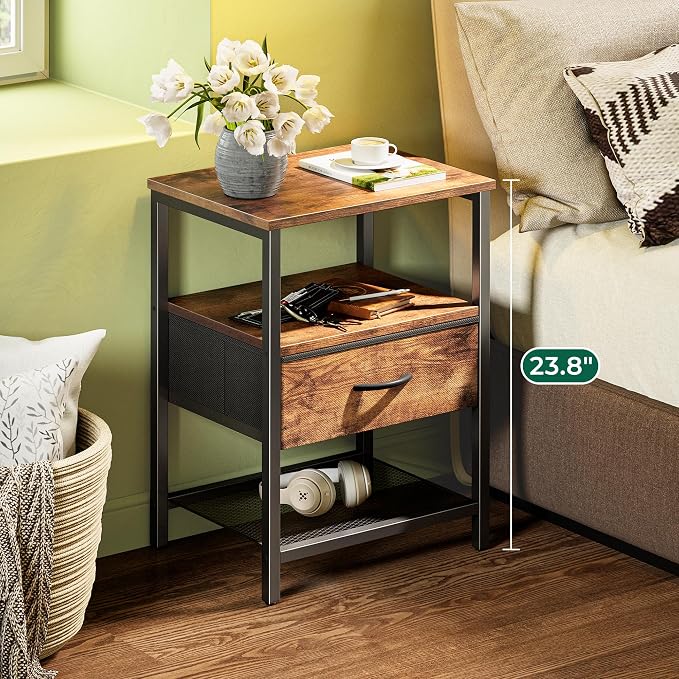 Huuger Night Stand with 2 Drawers, Bed Side Table with Open Shelf | Bedroom - Image 4