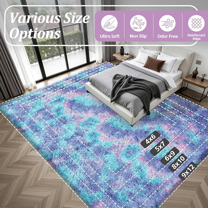 8x10 Area Rug Living Room Bedroom: Fluffy Plush Shag Carpet Rainbow - Image 9