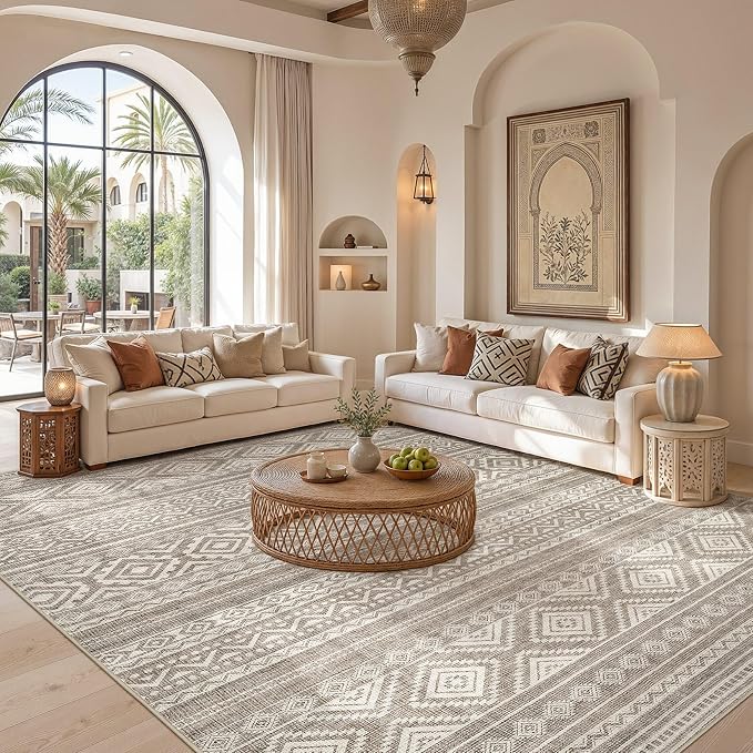 cotiled Boho 9x12 Area Rug for Living Room: Large Moroccan Washable Rug | Solve - Image 5