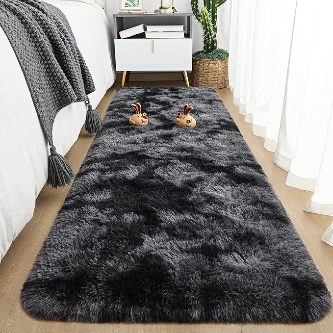 Fluffy Runner Rugs for Bedroom Aesthetic 2x6 Feet, Shag Soft Bedside Rug by Tepook