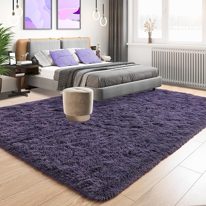 5x8 Area Rugs for Living Room, Soft Fluffy Shag Gray Purple Rug for Bedroom - Image 3