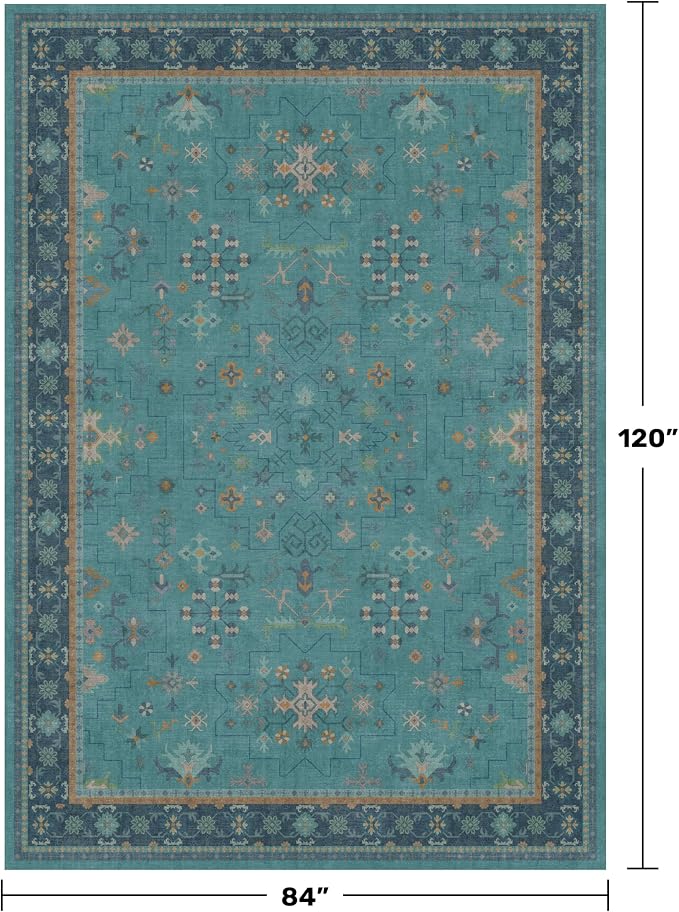 Teal 7x10 Large Rug for Living Room, Washable Soft Area Rugs for Bedroom Under - Image 2