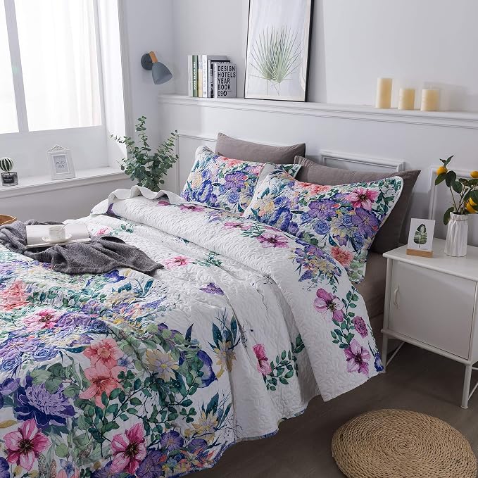 King Quilt Set 3-Piece Bedspread Quilted Oversized Lightweight Microfiber - Image 2