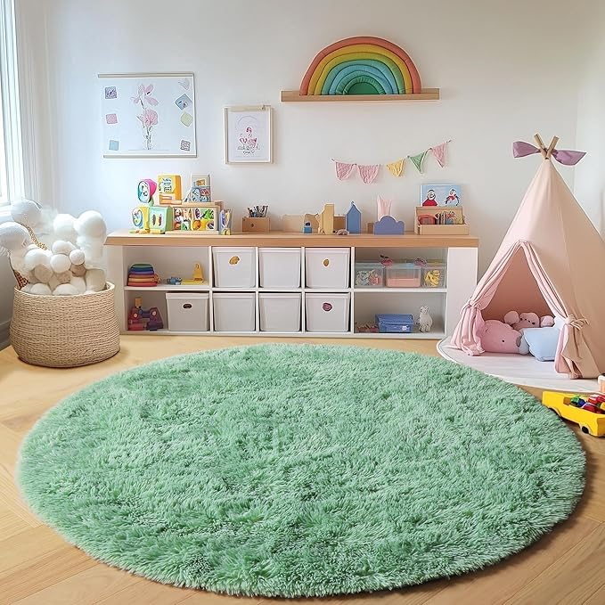Sage Green Round Area Rugs 6ft, Fluffy Soft Bedroom Circle Rug - Image 3