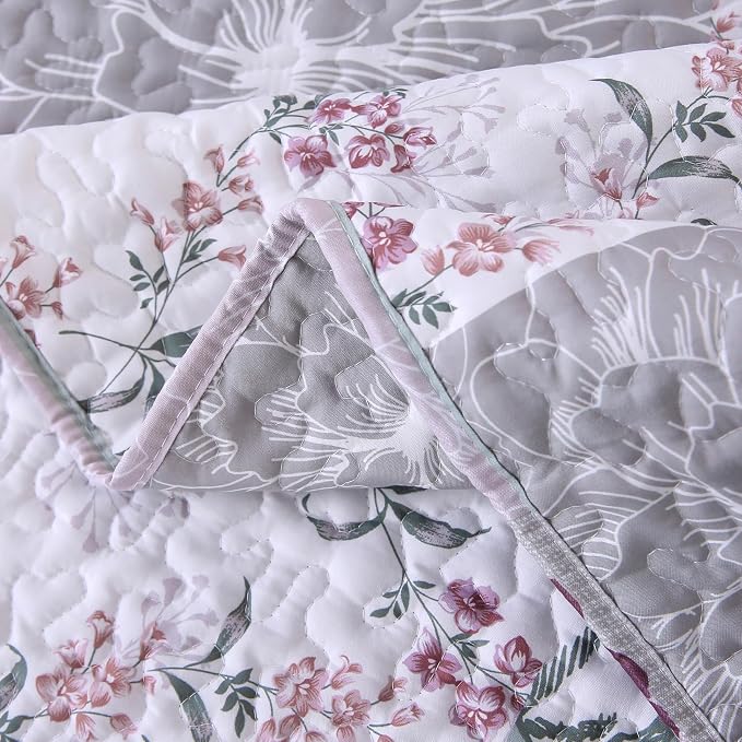 DURLENGEN Patchwork Quilt Set King Size 3Pcs, Floral - Image 6