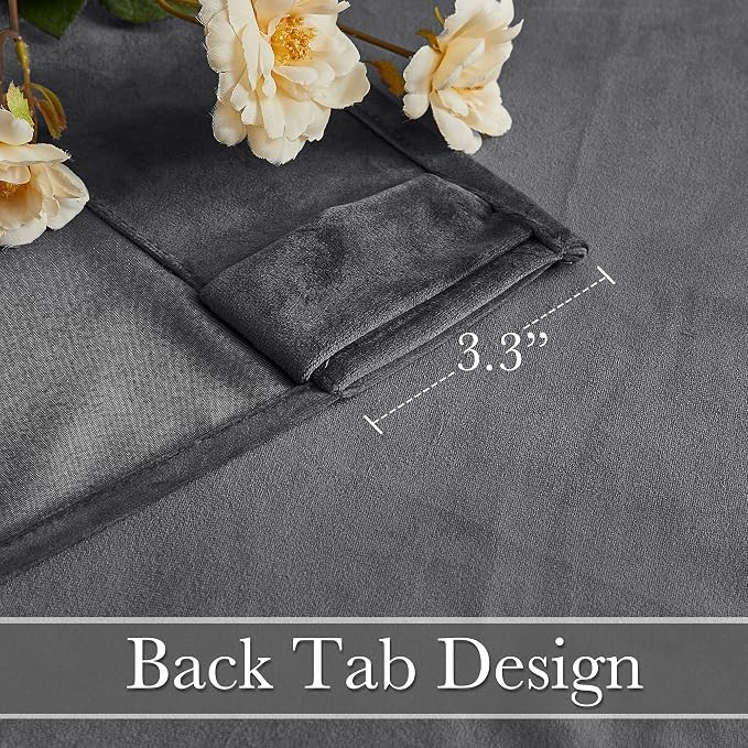 RYB HOME Grey Velvet Blackout Curtains 96 inches - Image 4