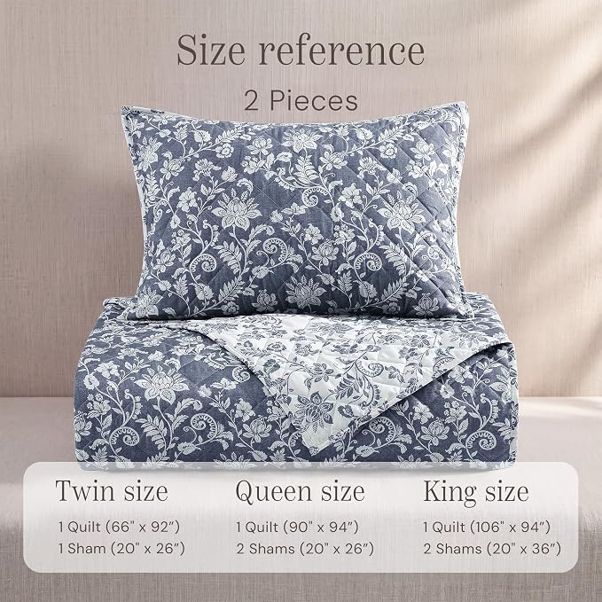 Twin/Twin XL Quilt Set-2 Pieces Soft Bedding Floral Reversible Coverlet | All - Image 9