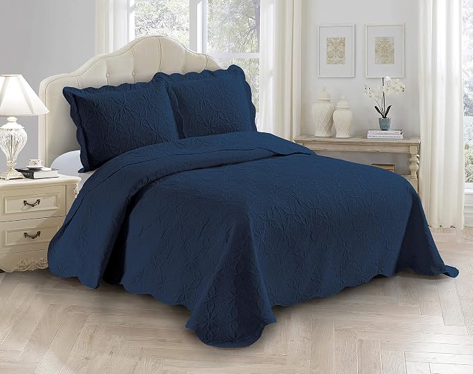 Fancy Linen 3pc Embossed Coverlet Bedspread Set Oversized Bed Cover Solid by Fancy+Linen