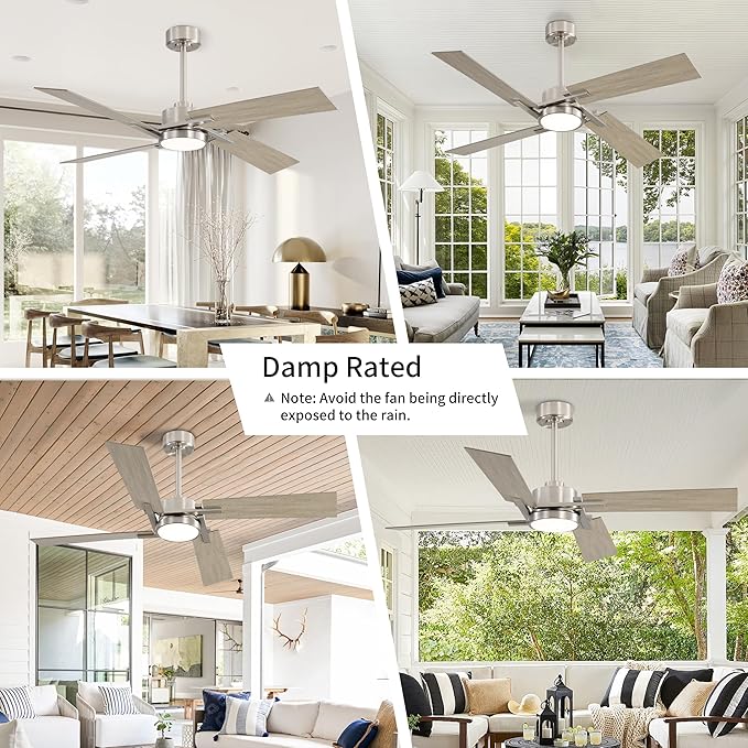 WINGBO 72 Inch Ceiling Fan with Light and Remote, 4 Plywood Blades, 6-Speed Reversible DC Motor, Dimmable, 3CCT, Farmhouse Ceiling Fan for Bedroom Living Room Kitchen, Brushed Nickel and Gray