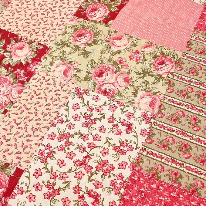 Cmfshape Summer Floral California King Bedspread, Romantic Pink Quilt Set King - Image 4