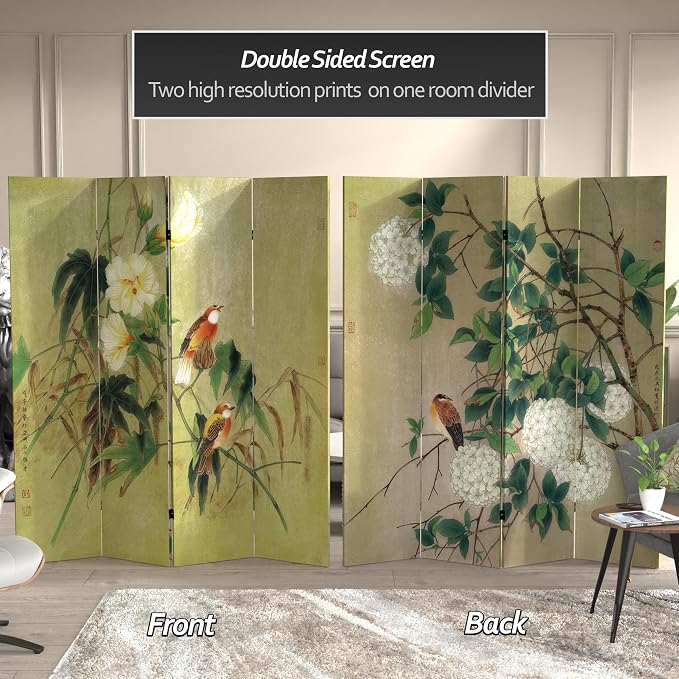 Red Lantern 6 ft. Tall Double Sided Birds in the Trees Canvas Room Divider 4 - Image 2
