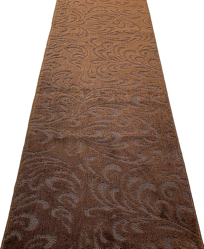 Custom Length Hallway Runner Rug,Slip Resistant,Floral Brown, 26 Inch X 7 feet, Sold and Priced Per Foot