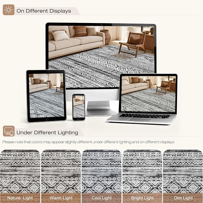 cotiled 10x13 Area Rugs Washable Boho Living Room Rug White/Black | Solve - Image 7