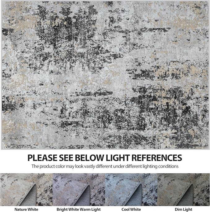5x8 Area Rugs for Living Room Washable Bedroom Dining Room Black Grey Gold | - Image 7
