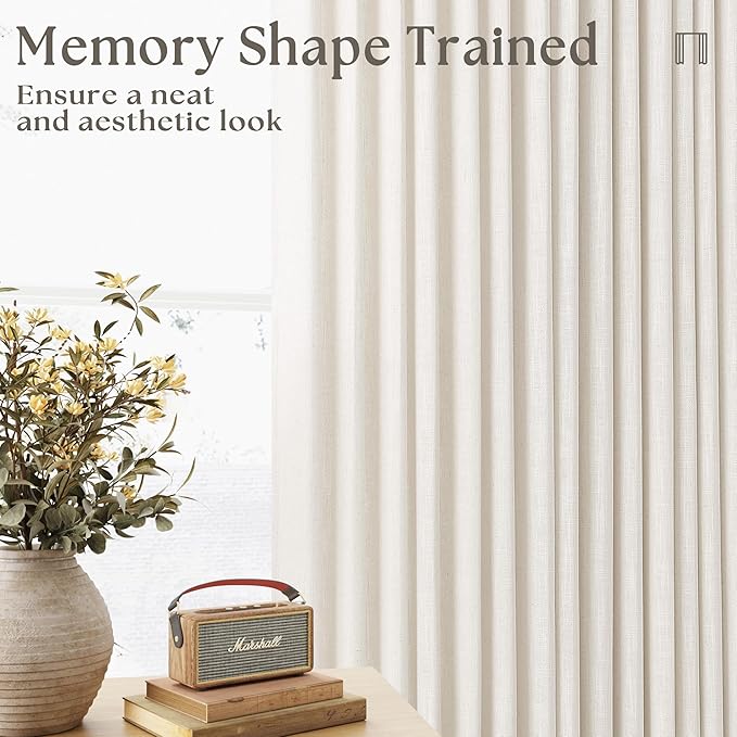 Extra Wide Linen Pinch Pleated Curtains 84 Inches Long 100 Inch Wide Patio Sliding Door Curtains Light Filtering Semi Sheer Pinch Pleat Drapes Cream Ivory Boho 100 x 84 Drapes for Living Dining Room