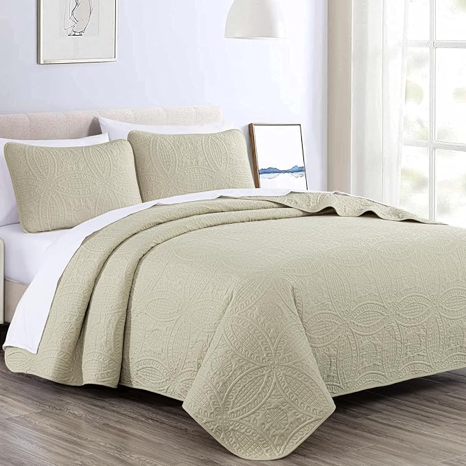 Chezmoi Collection Austin Queen Bedspread Set 3-Piece Pinsonic Quilted - Image 2