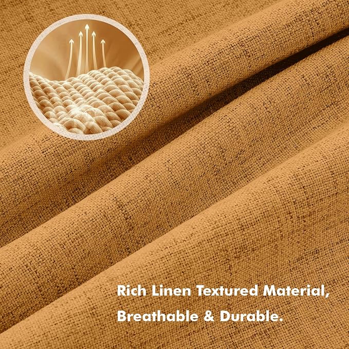 MIULEE Fall 100% Blackout Linen Curtains 42" x 90" Mustard Yellow 2 Panels | - Image 3